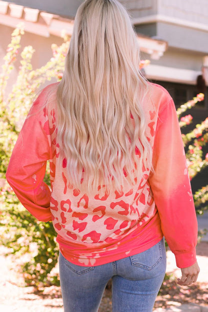 Fall Leopard Print Long Sleeve Pullover Sweatshirt | Pink