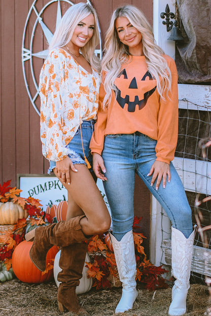 Pumpkin Smile Face Graphic Sweatshirt | Orange