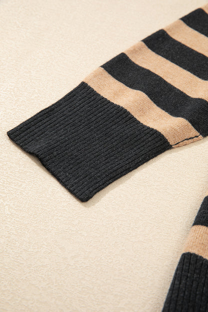 Collared Quarter Zipper Oversized Sweater | Black Stripe