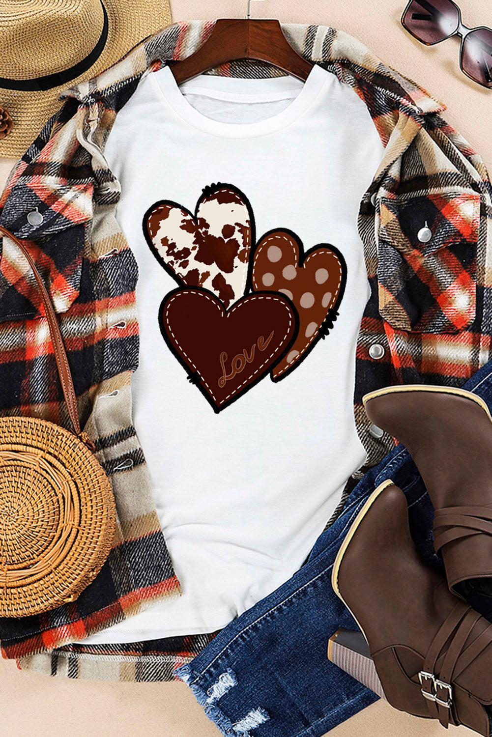 Western Valentines Heart Graphic T-Shirt | White