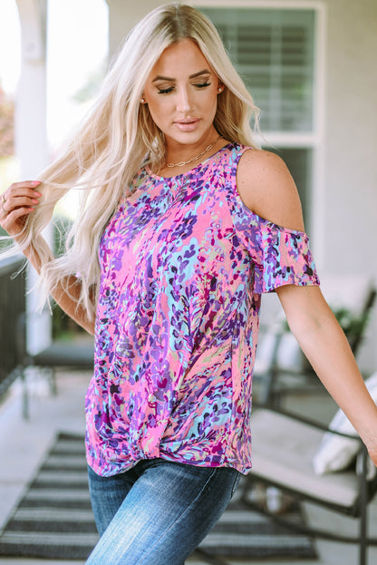 Lavender Floral Print Cold Shoulder Blouse | Multicolour