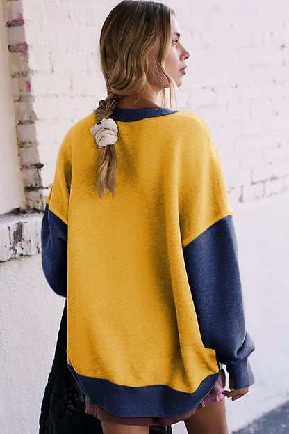 Colour Block Thumbhole Sleeve Drop Shoulder Sweatshirt | Yellow