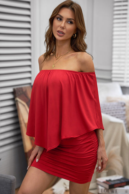 Multiple Dressing Layered Fiery  Mini Poncho Dress | Red