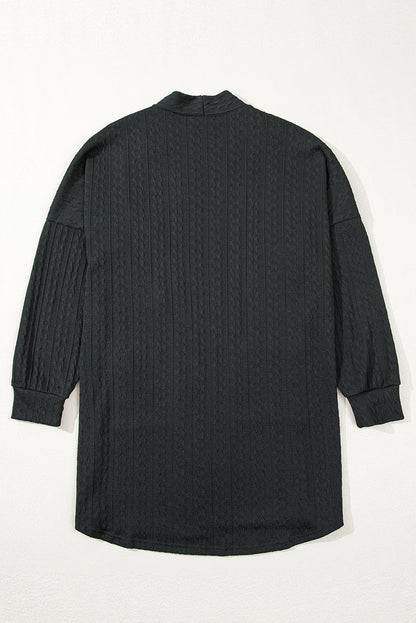 Textured Knit Side Pockets Open Front Cardigan | Black