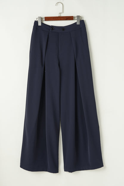 Dirty Blue Dual Buttoned High Waist Pleated Wide Leg Pants | Dirty blue