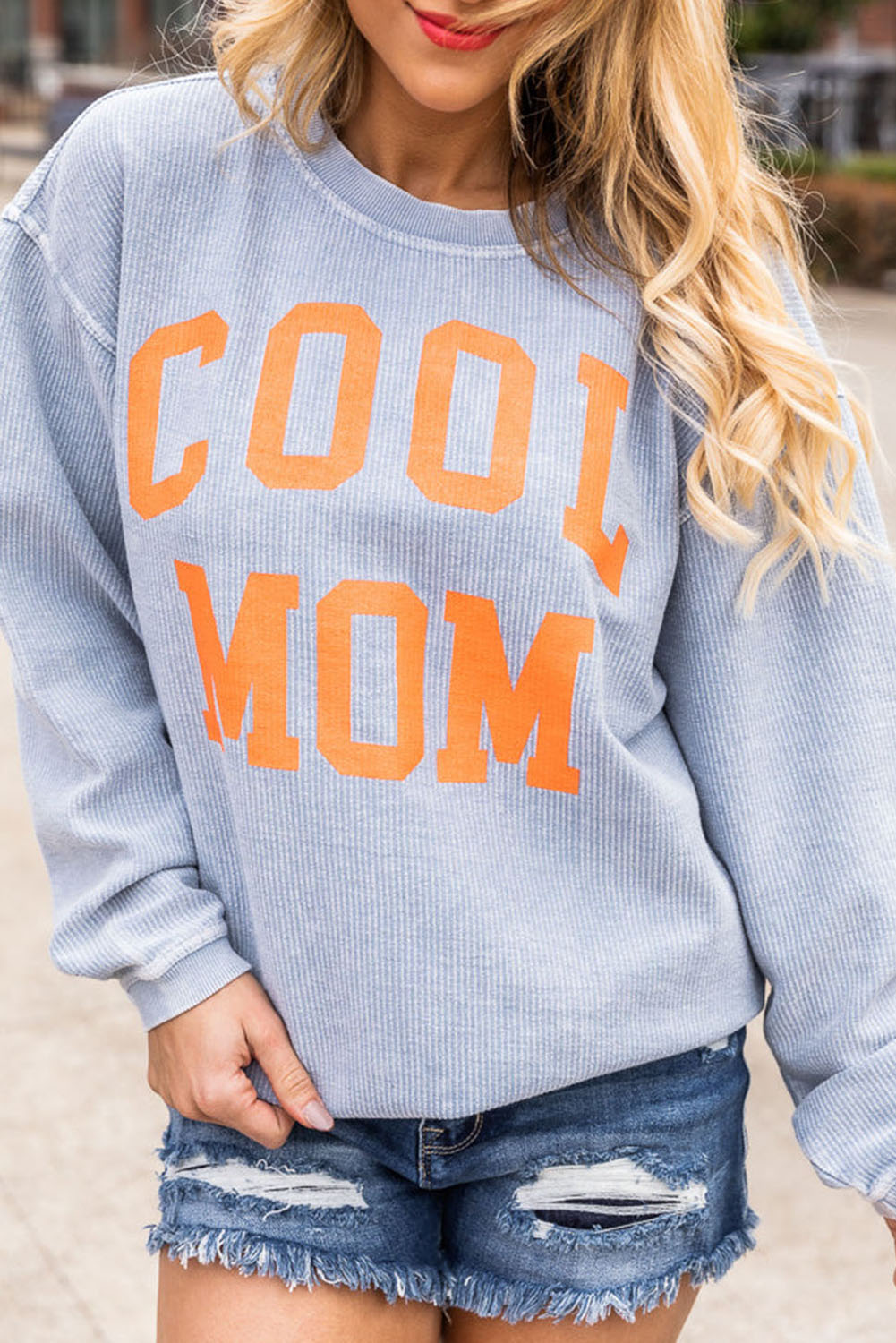 Cool Mom Graphic Print Cording Sweatshirt | Gray