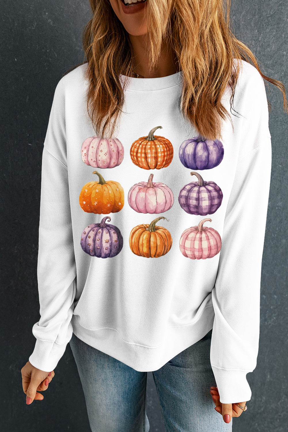 Thanksgiving Halloween Pumpkin Graphic Pullover Sweatshirt | Beige