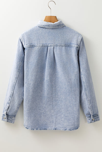 Long Sleeve Buttoned Chest Pocket Denim Shacket | Beau Blue