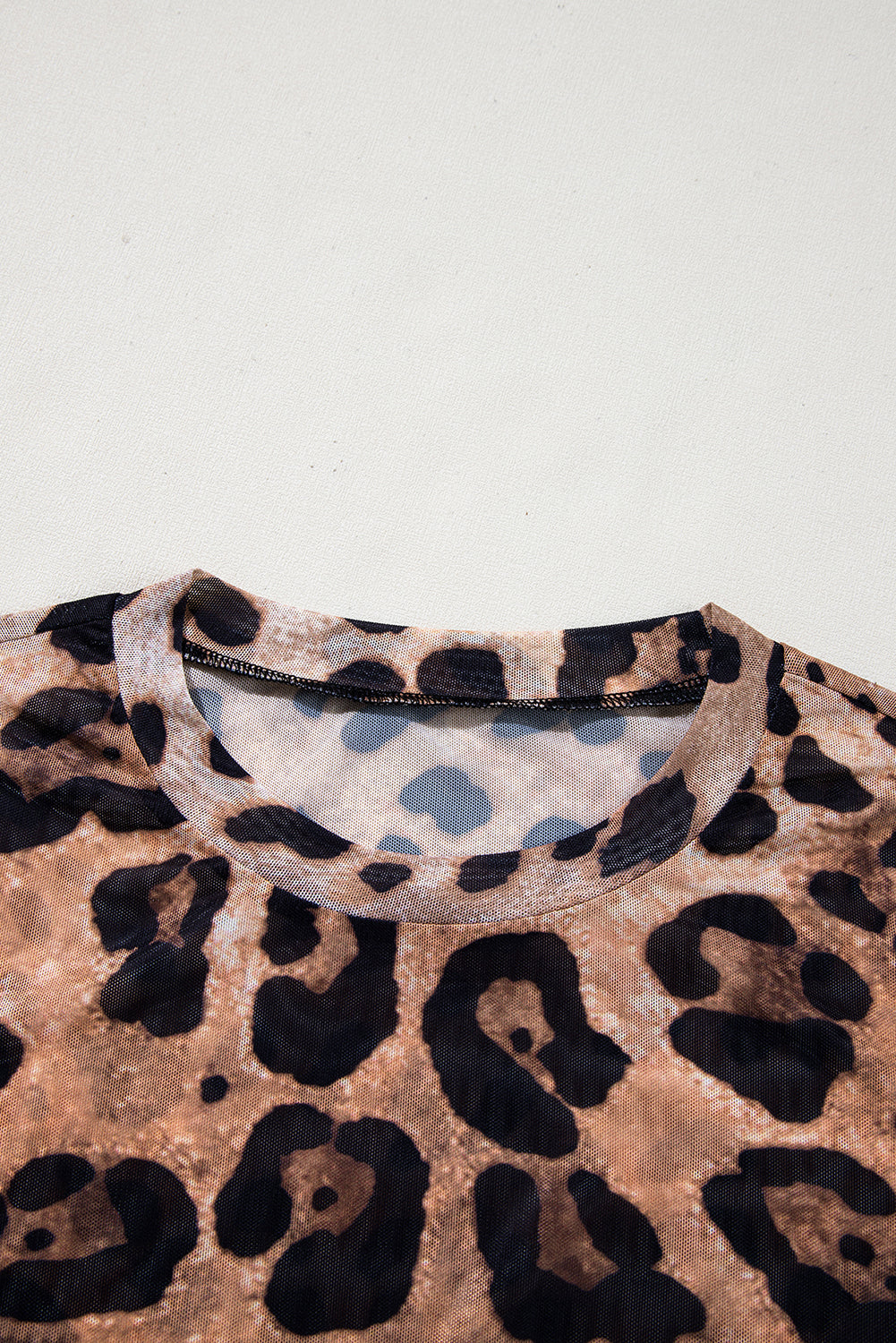 Leopard Round Neck Long Sleeve Slim Top | Brown