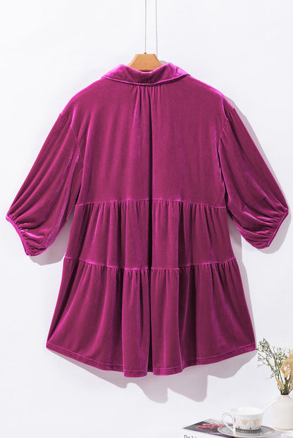 3/4 Sleeve Tunic Babydoll Velvet Shirt | Pitaya Pink