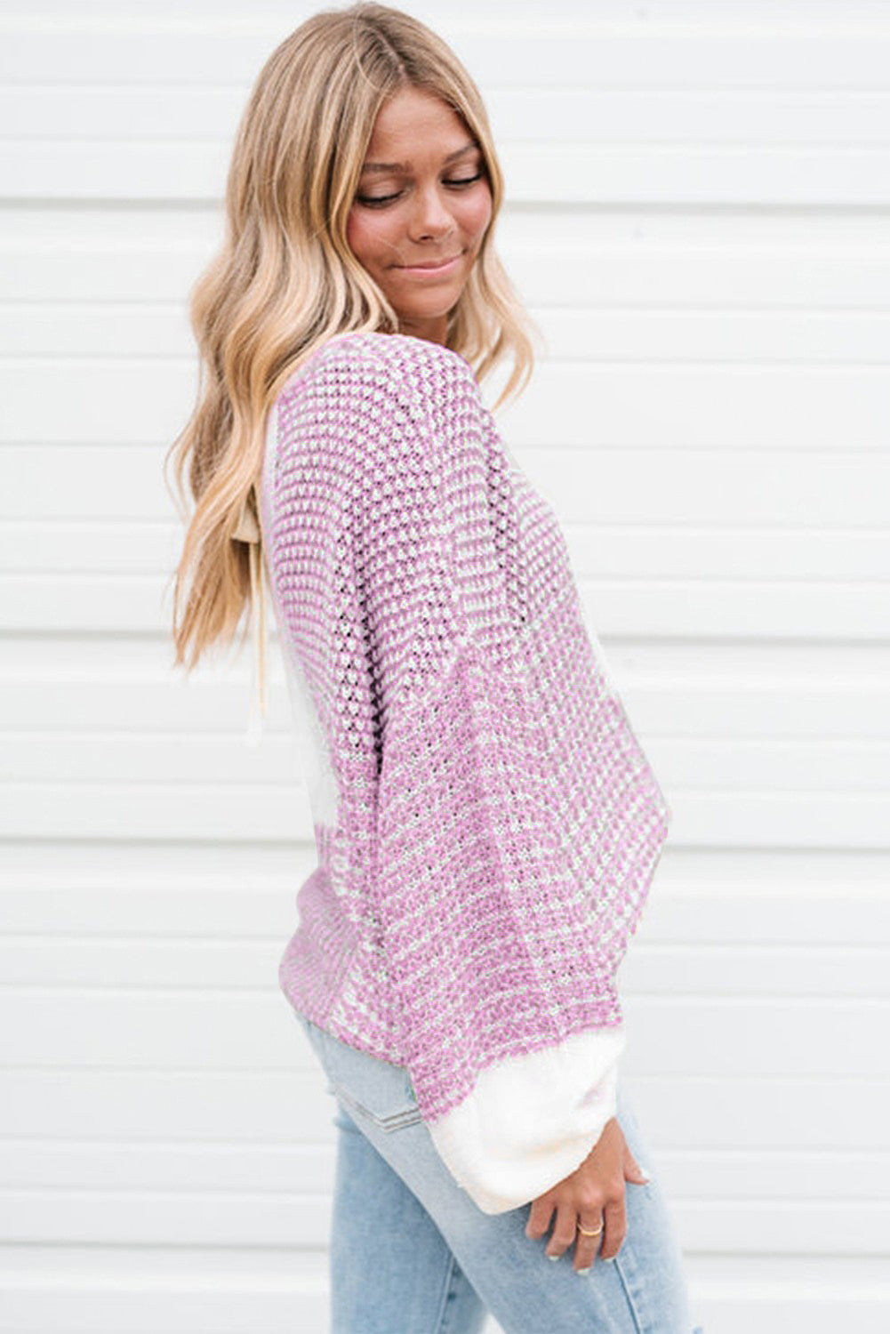 Neutral Colourblock Tie Back Sweater | Bonbon