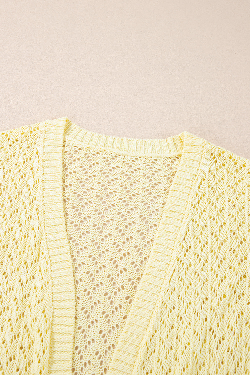 Pointelle Knit Open Front Short Cardigan | Yellow Cream