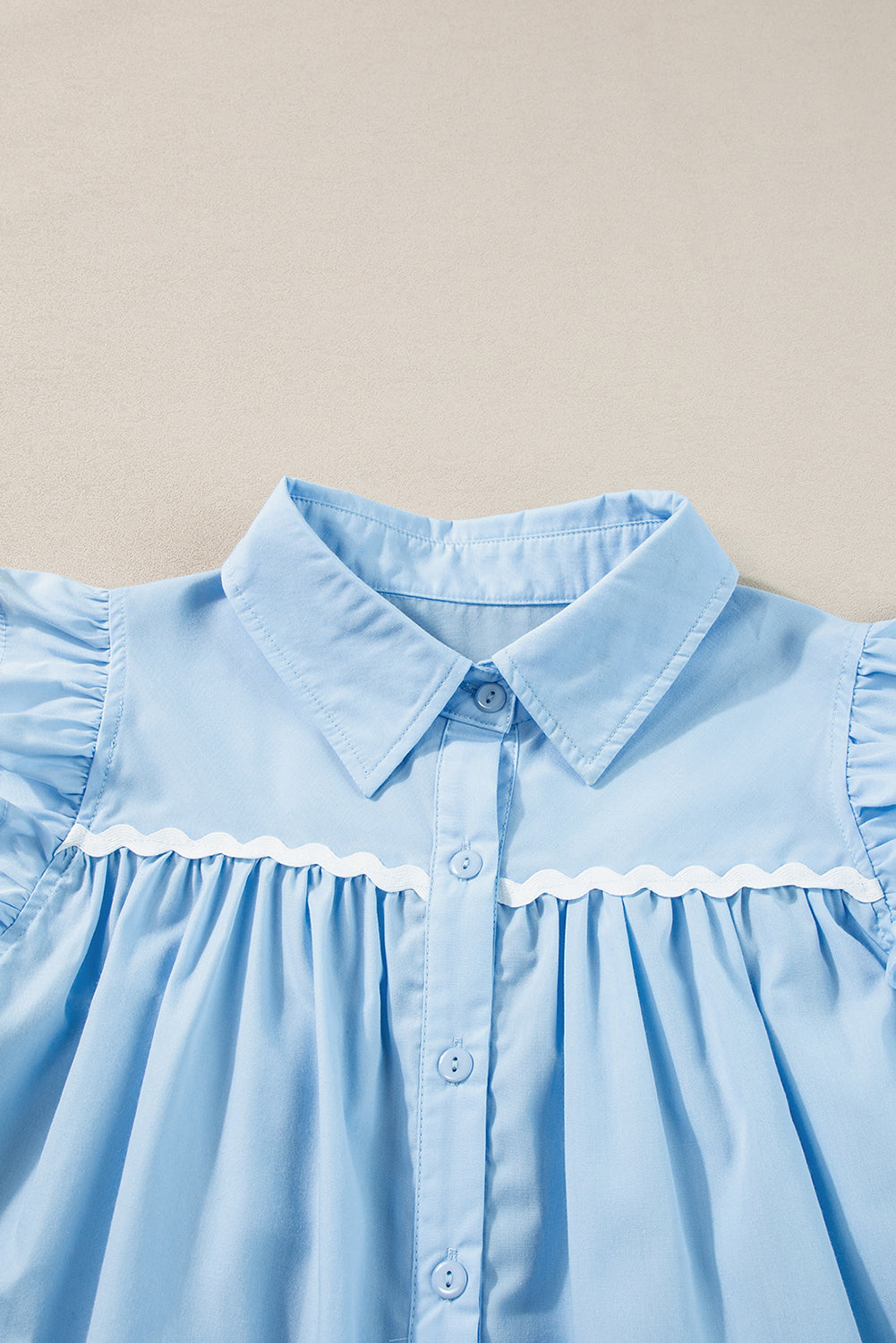 Ric Rac Trim Frilly Sleeveless Shirt | Sky Blue