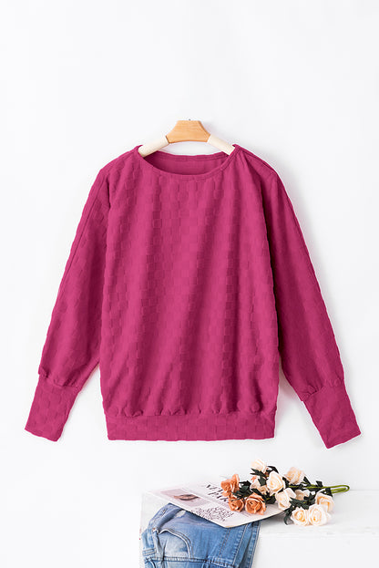 Checker Textured Dolman Sleeve Top | Bright Pink