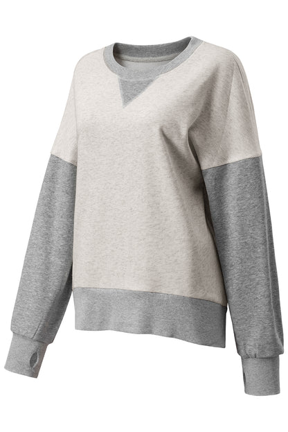 Colour Block Thumbhole Sleeve Drop Shoulder Sweatshirt | Light Grey