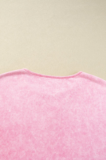 Mineral Wash Exposed Seam Drop Shoulder Oversized Tee | Strawberry Pink