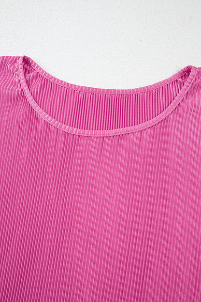 Pleated Texture Roll Tab Sleeve Blouse | Rose