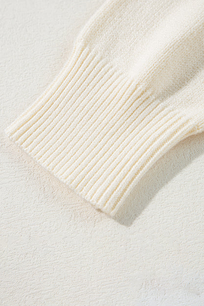 Boo Knitted Pattern Ribbed Edge Drop Shoulder Sweater | Apricot