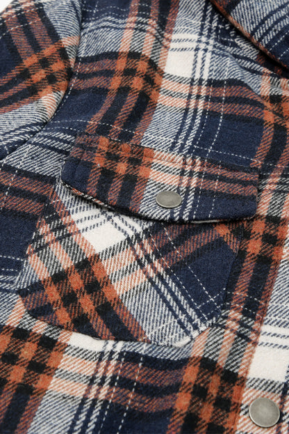 Plaid Pattern Sherpa Lined Hooded Shacket | Blue