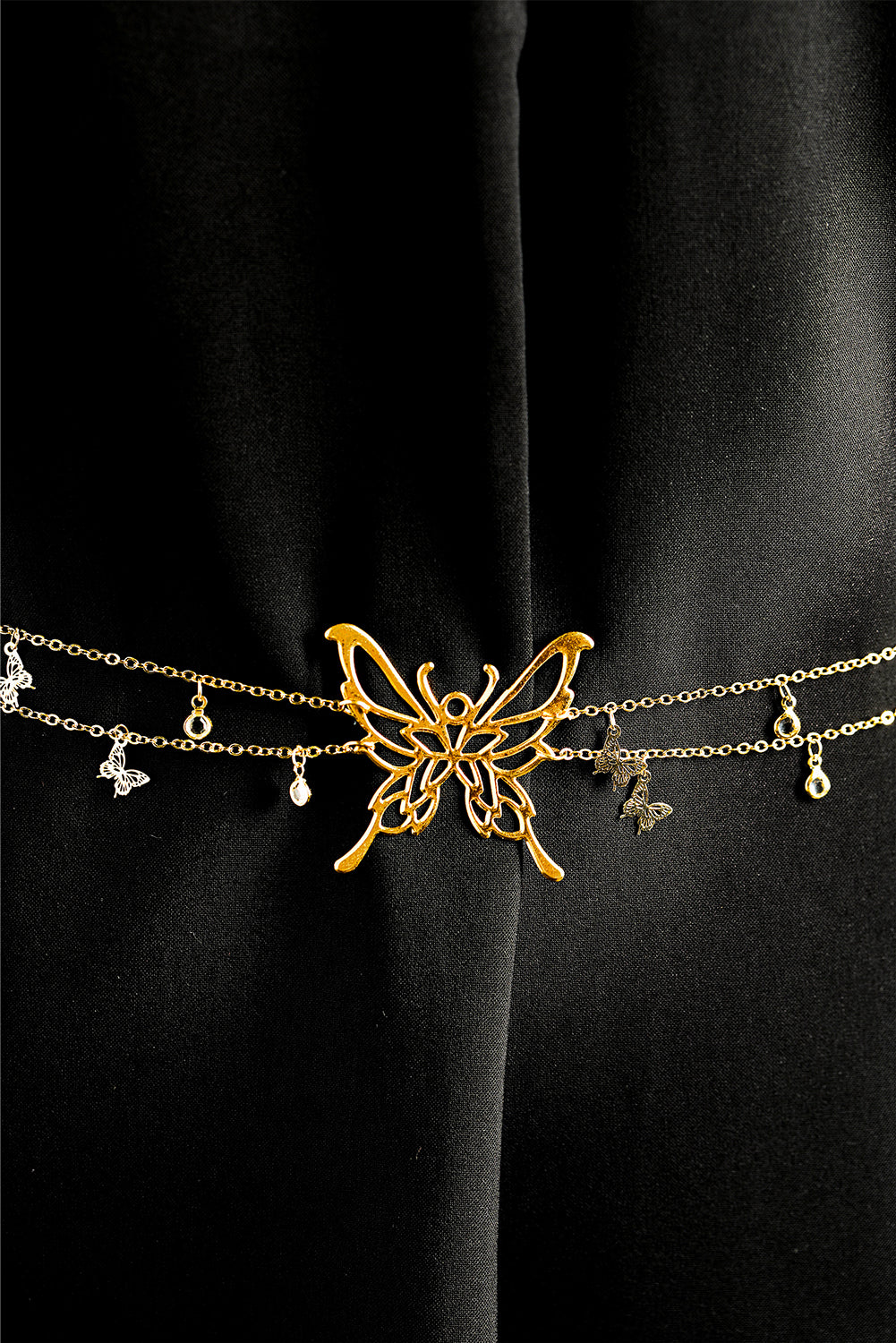 Butterfly Decor Tassel Plate Alloy Layered Waist Chain | Gold