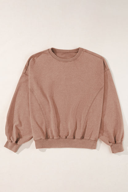 Exposed Seam Batwing Sleeve Drop Shoulder Sweatshirt | Chestnut