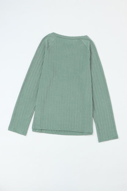 Ribbed Round Neck Knit Long Sleeve Top | Green