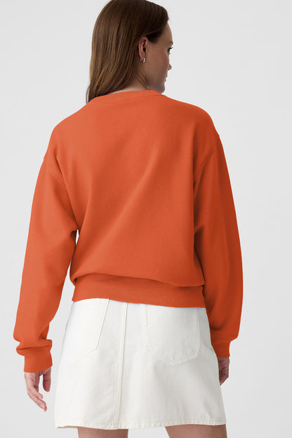 Plain Drop Shoulder Crewneck Pullover Sweatshirt | Orange