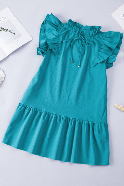 Tiered Ruffled Sleeves Mini Dress With Pockets | Green