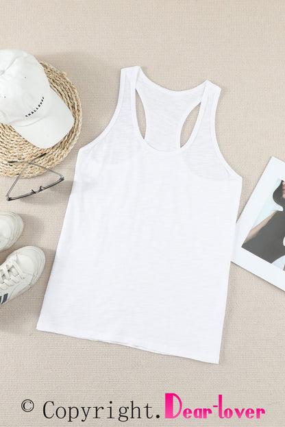 Scoop Neck Basic Solid Tank Top | White