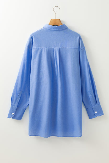 Boyfriend Chest Pocket Tunic Shirt | Blue