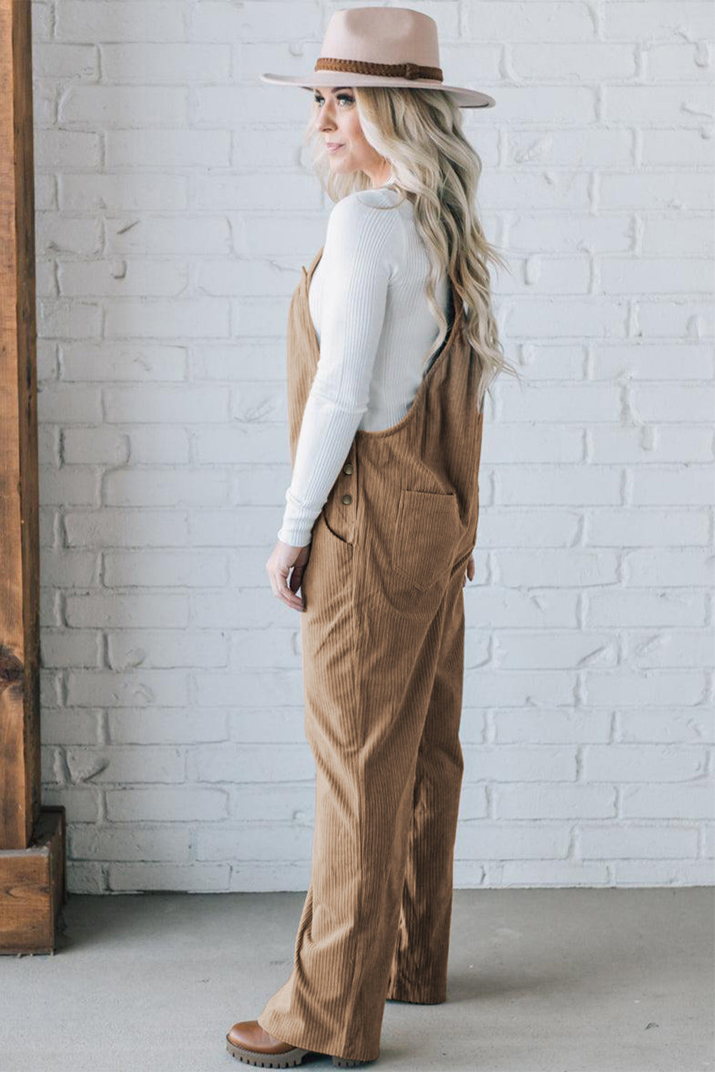 Solid Pocketed Loose Fit Corduroy Overall | Gray Morn