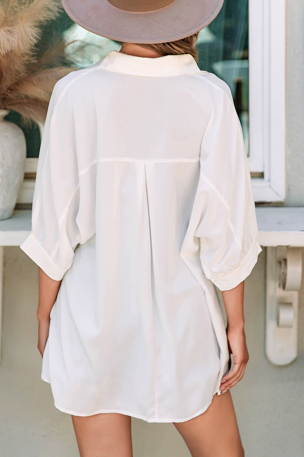 3/4 Puff Sleeve Oversize Shirt | White