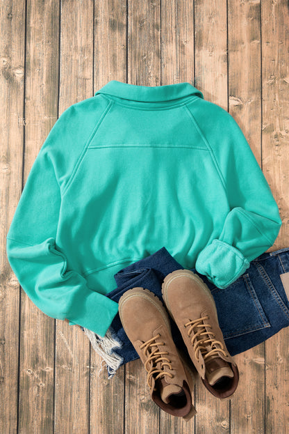 Fleece Lined Zip Up Stand Collar Thumbhole Sleeve Sweatshirt | Sea Green