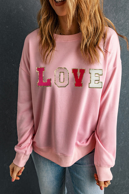 Valentine Love Chenille Embroidered Sweatshirt | Pink