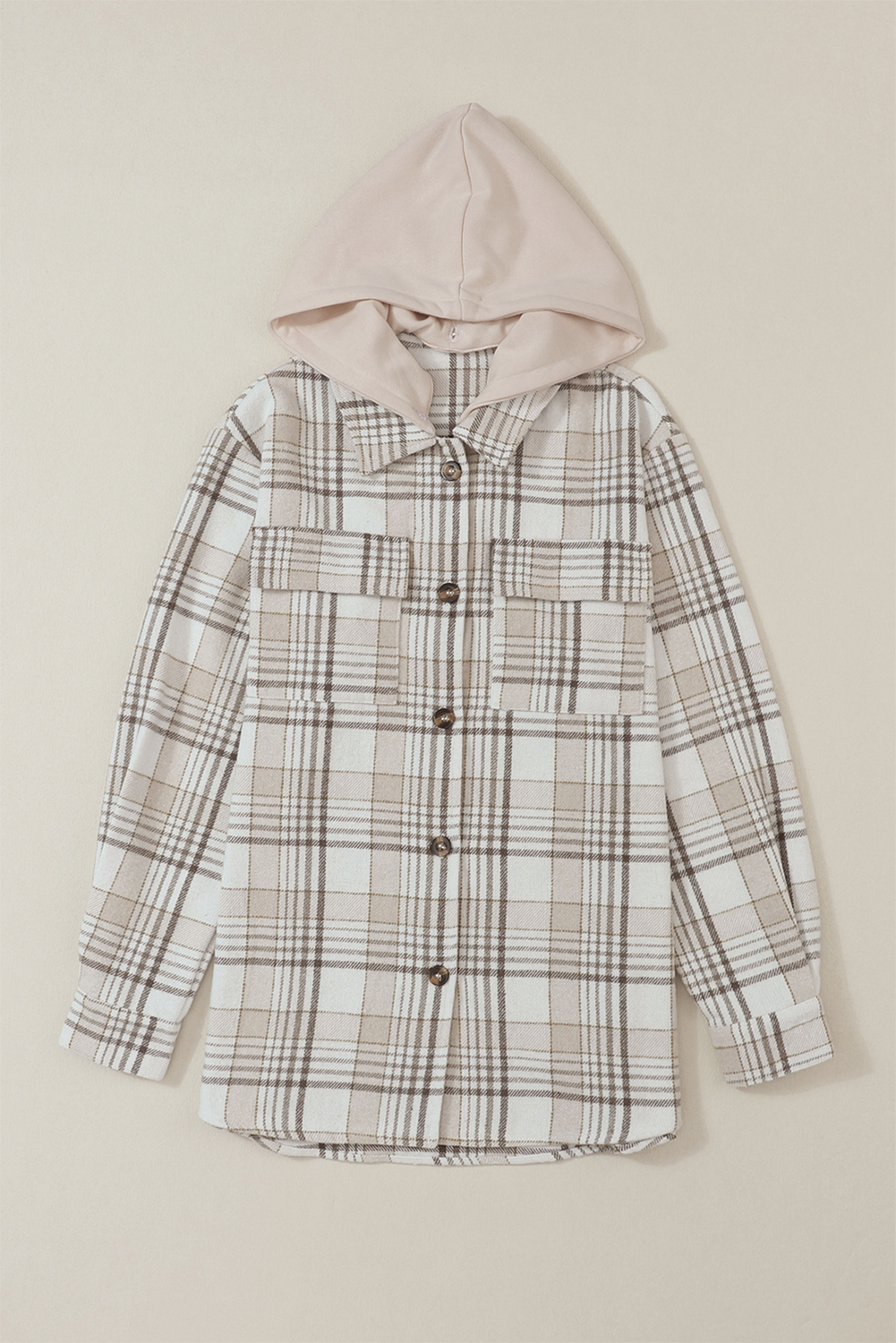 Plaid Removable Hood Buttoned Shacket | Khaki