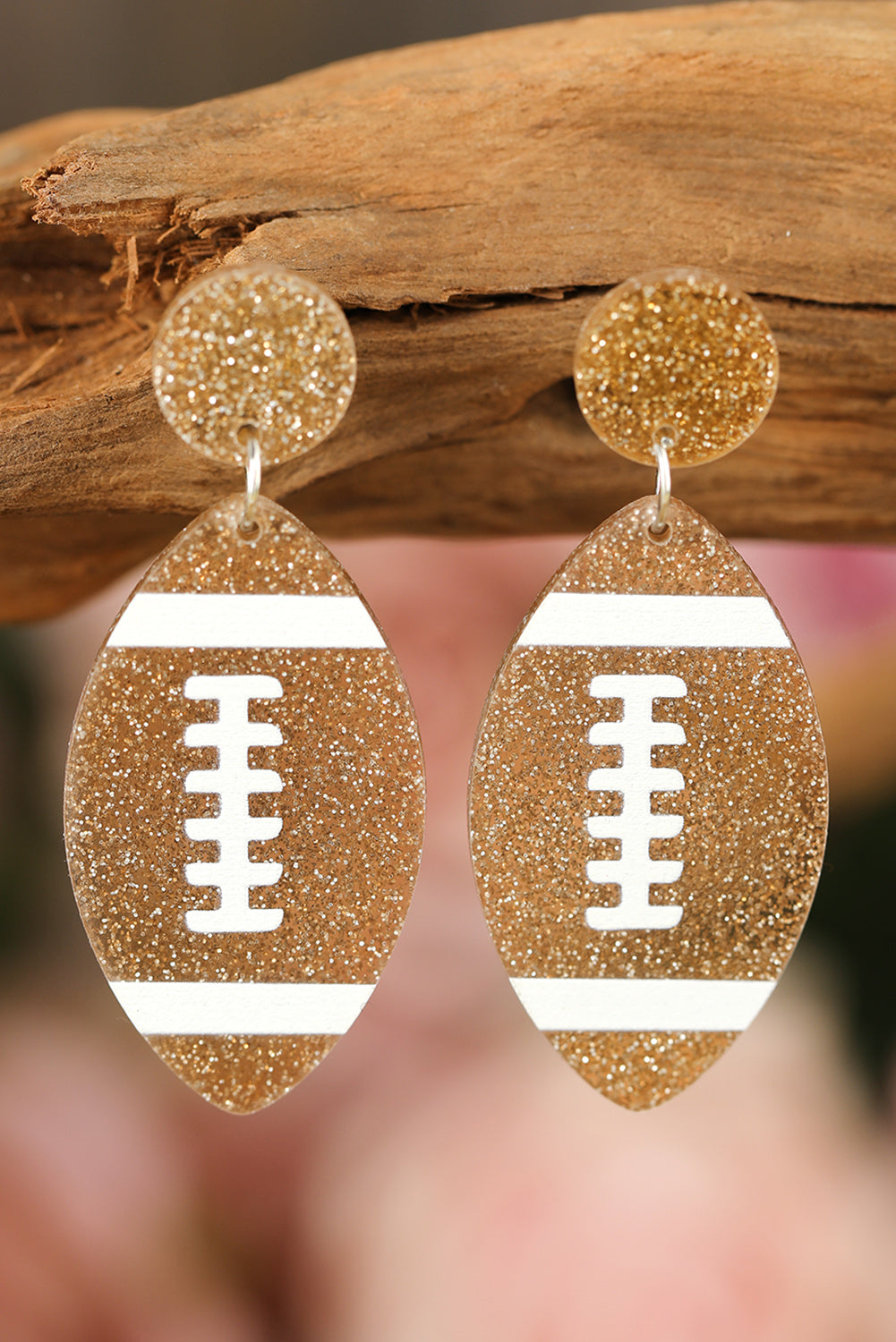 Glittering Rugby Football Pendant Game Day Earrings | Brown