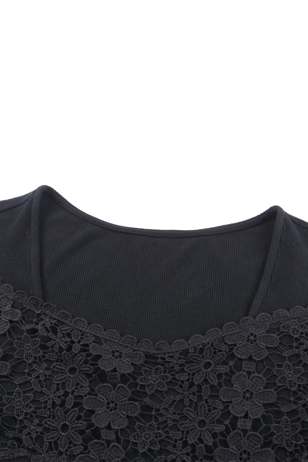 Lace Crochet V Neck Long Sleeve Top | Black