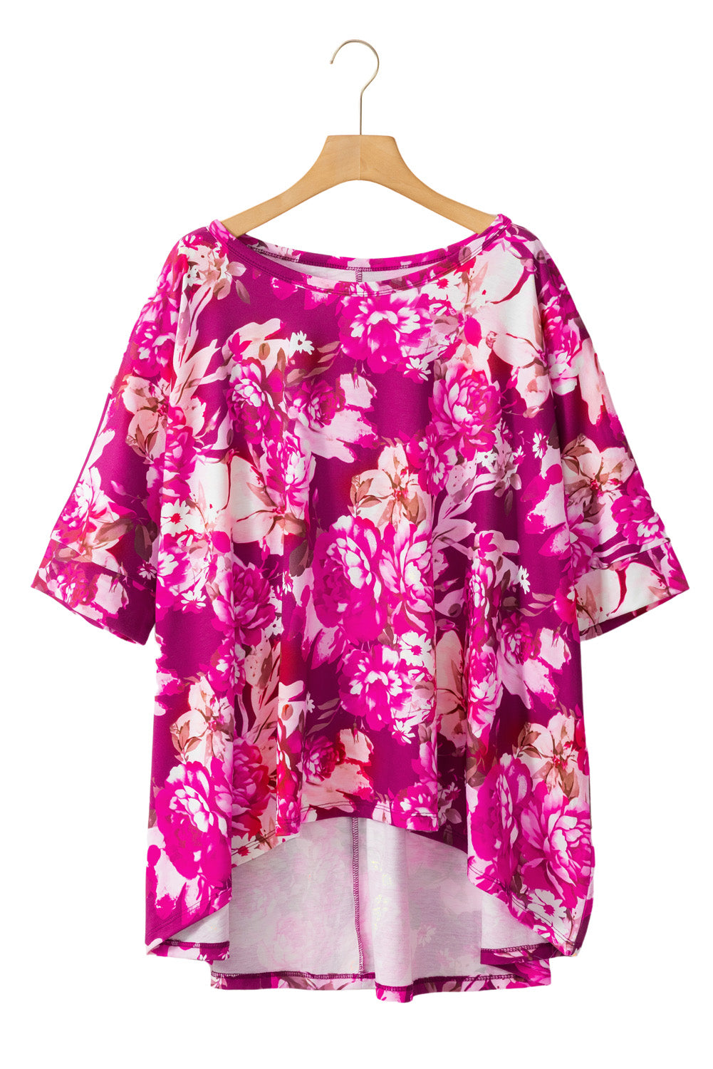 Floral Print Short Sleeve Plus Size Blouse | Red