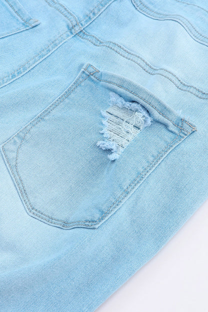 Constructed Bib Pocket Distressed Denim Overalls | Sky Blue