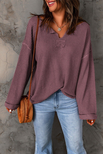 Purple Waffle Knit Loose Long Sleeve Top | purple