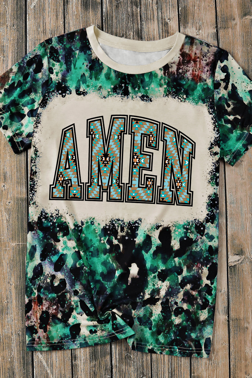 Amen Aztec Bleached Print Round Neck T Shirt | Leopard