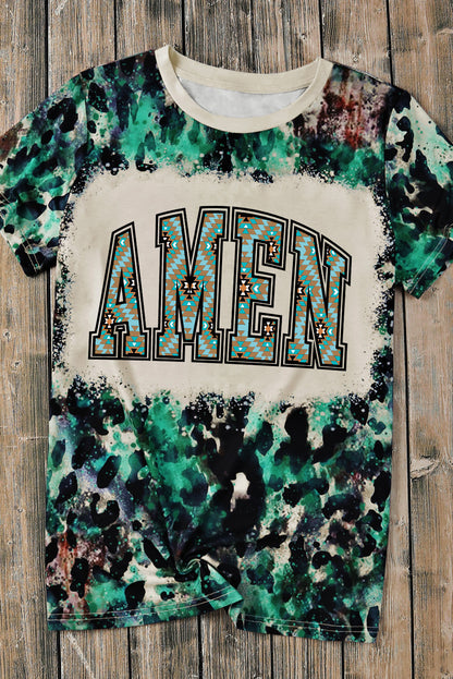 Amen Aztec Bleached Print Round Neck T Shirt | Leopard