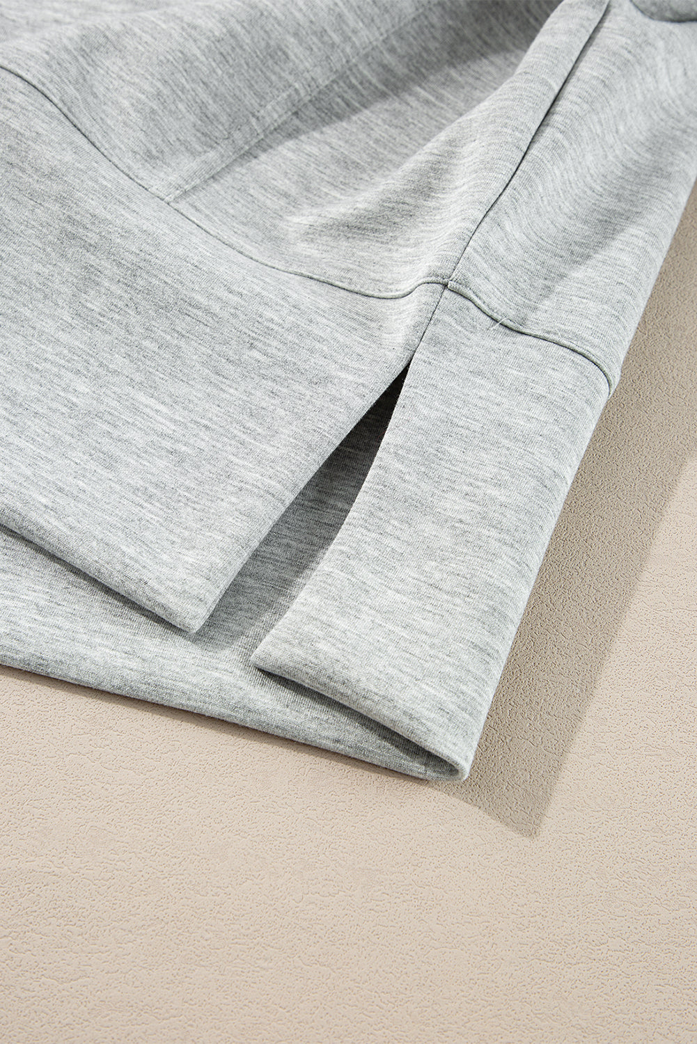 Stand Neck Zipped Sweatshirt And Shorts Set | Light Grey