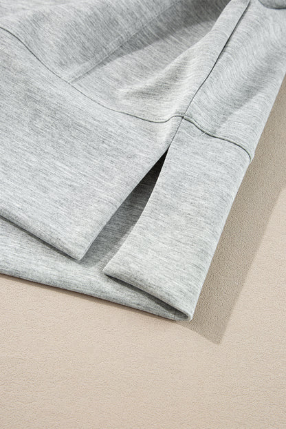 Stand Neck Zipped Sweatshirt And Shorts Set | Light Grey