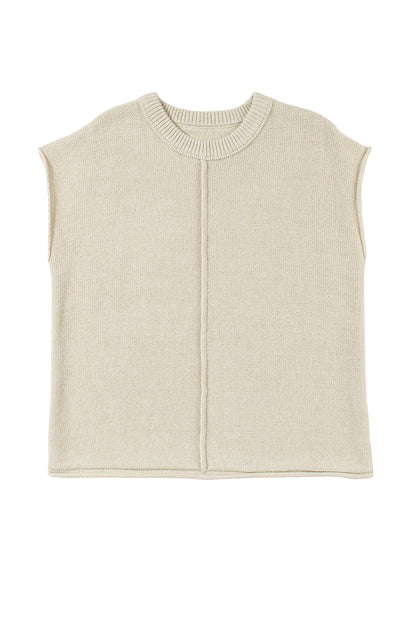 Solid Colour Cap Sleeve Knitted Sweater | Oatmeal