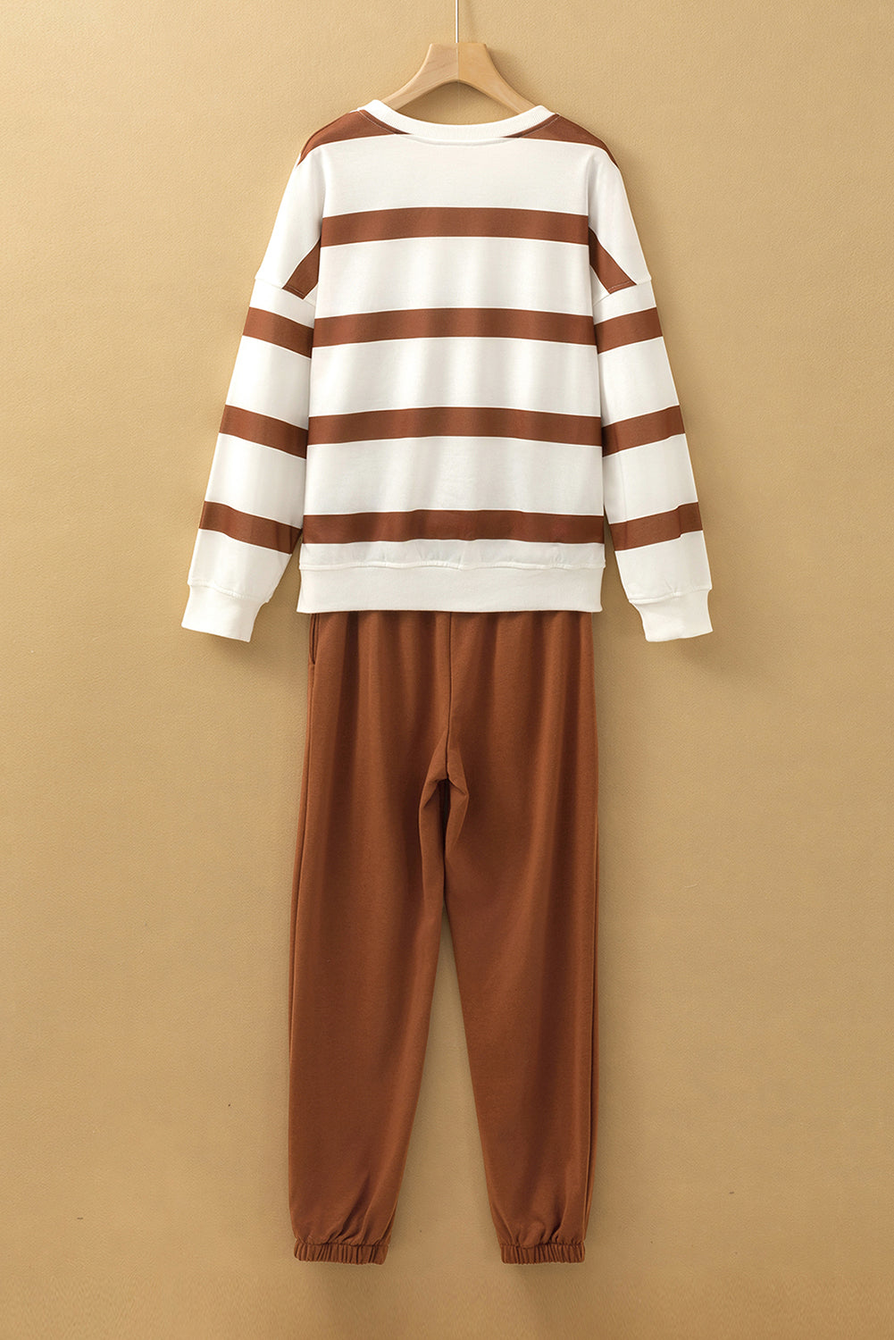 Striped Drop Shoulder Pullover And Jogger Pants Set | Brown Stripe