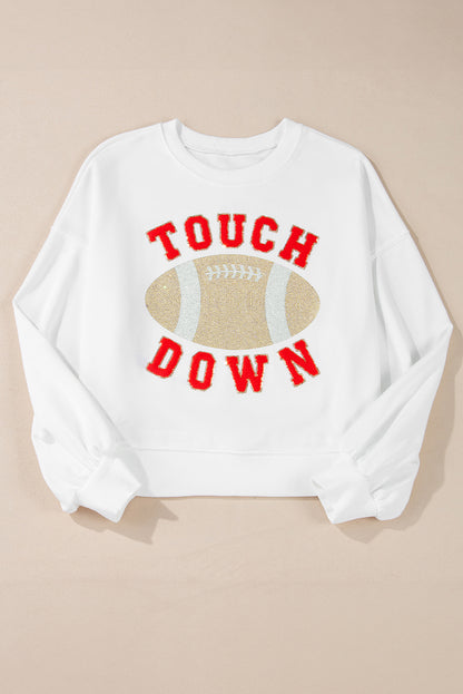 Touch Down Football Graphic Pullover Sweatshirt | White