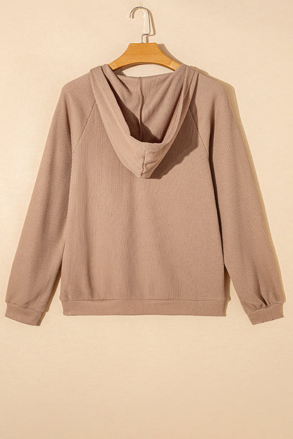 Waffle Knit Half Zip Raglan Sleeve Top | Smoke Gray