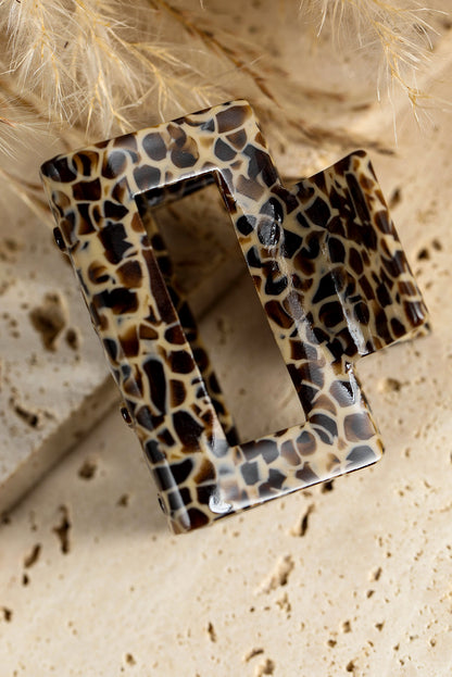 Leopard Print Cutout Square Claw Clip | White