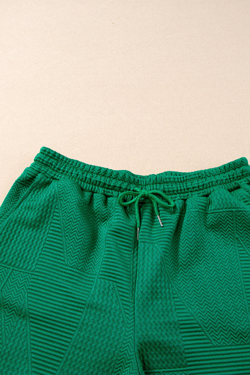 Textured Ruffle Split Top And Drawstring Shorts | Dark Green